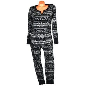 NWT Victorias Secret Women's Size Medium Black & White Fair Isle Pajama Set